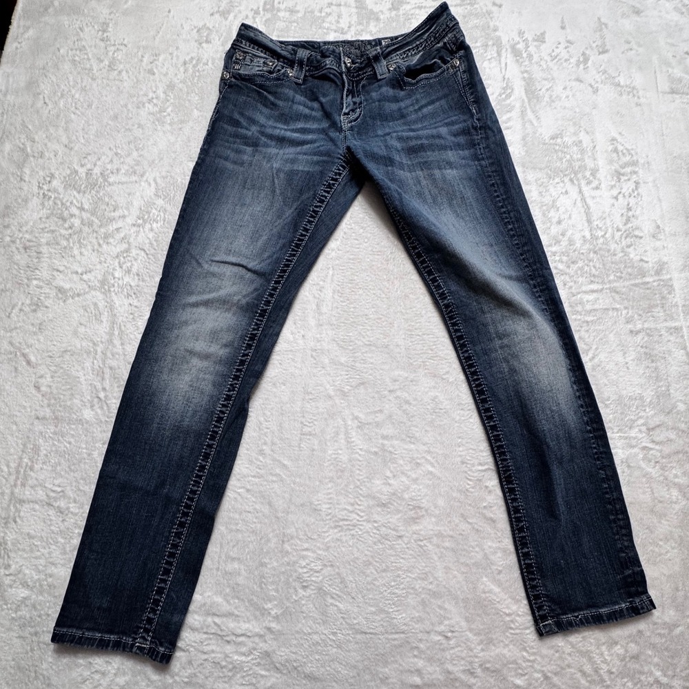 Miss Me Womens 29 Relaxed Skinny Jeans Blue McBling Y2K Embellished Flap Pocket
